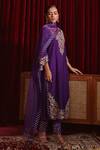 Buy_Ajiesh Oberoi_Purple Dupion Silk And Organza Embroidered Floral Patterns Riwaaz Kurta Pant Set _Online_at_Aza_Fashions