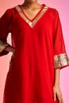 Gulabo by Abu Sandeep_Red Georgette Applique Sequin V Neck Work Short Kurta  _Online_at_Aza_Fashions