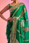 Gulabo by Abu Sandeep_Green Georgette Panelled Sequin Work Saree_Online_at_Aza_Fashions