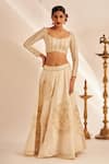 Gulabo by Abu Sandeep_Off White 100% Pure Chanderi Silk Embellished Gota Work Rose Skirt _at_Aza_Fashions