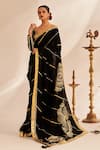 Buy_Gulabo by Abu Sandeep_Black 100% Pure Chanderi Silk Embellished Gota Work Rose Saree  _Online_at_Aza_Fashions