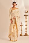 Buy_Gulabo by Abu Sandeep_Off White 100% Pure Chanderi Silk Embellished Gota Work Saree For Women_Online_at_Aza_Fashions