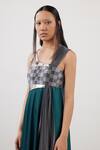 Buy_Akhl_Green Silk Satin (100% Polyester) + Lurex-tulle (57% Gathered Strap Gown _Online_at_Aza_Fashions