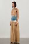 Buy_AKHL_Gold Lurex-tulle (57% Metallic Yarn 43% Polyester)+ Glass Gradient Fringed Gown _Online_at_Aza_Fashions