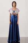 Buy_Akhl_Blue Textured Satin (90% Polyester 10% Elastane)+ Gradient Yoke Gown _at_Aza_Fashions