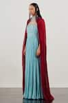 Akhl_Fringed Gown With Contrast Cape _Online_at_Aza_Fashions