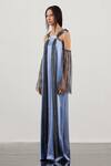 Akhl_Blue Textured Satin (90% Polyester 10% Elastane) + Pleated Strap Kaftan Dress _Online_at_Aza_Fashions