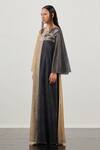 Akhl_Gold Lurex, Tulle, Polyester Embroidery Round Neck Metallic Kaftan Dress _Online_at_Aza_Fashions