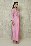 Shop_Nazaakat by Samara Singh_Pink Organza Embroidered Thread V Neck Hand Saree Gown_Online_at_Aza_Fashions