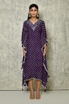 Naintara Bajaj_Purple Habutai Silk Printed Bandhej V Neck Kaftan_Online_at_Aza_Fashions