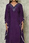 Buy_Naintara Bajaj_Purple Habutai Silk Printed Bandhej V Neck Kaftan_Online_at_Aza_Fashions