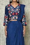 Buy_Nazaakat by Samara Singh_Blue Habutai And Bamber Silk Embroidery Flower Blouse With Draped Lehenga Saree_Online_at_Aza_Fashions