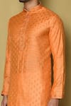 Arihant Rai Sinha_Orange Banarasi Jamewar Woven Floral Mandarin Collar Kurta And Churidar _at_Aza_Fashions