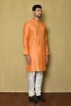 Buy_Arihant Rai Sinha_Orange Banarasi Jamewar Woven Floral Mandarin Collar Kurta And Churidar 