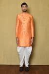 Arihant Rai Sinha_Orange Fancy Jaquard Woven Floral Side Overlap Panel Sherwani And Patiala  _at_Aza_Fashions