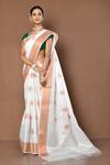 Buy_Nazaakat by Samara Singh_White Saree Kora Tanchhoi Zari Woven Leaf Pattern_Online_at_Aza_Fashions