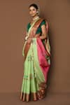 Buy_Nazaakat by Samara Singh_Green Saree Cotton Desi Patola Woven Floral_Online_at_Aza_Fashions