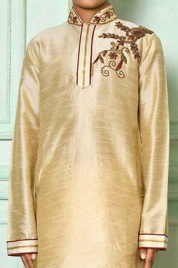 Buy_Petite Pomme_Green Silk Embroidery Kurta And Red Dhoti Pant Set _Online_at_Aza_Fashions