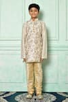 Petite Pomme_Cream Silk Stones Embroidered Floral Jaali Kurta _Online_at_Aza_Fashions