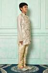 Petite Pomme_Cream Silk Stones Embroidered Floral Jaali Kurta _at_Aza_Fashions