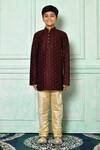 Buy_Arihant Rai Sinha_Wine Silk Stones Fleur De Lis Patterned Kurta Set _Online_at_Aza_Fashions