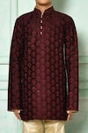 Shop_Arihant Rai Sinha_Wine Silk Stones Fleur De Lis Patterned Kurta Set _Online_at_Aza_Fashions