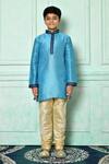 Petite Pomme_Blue Silk Embroidery Kurta _Online_at_Aza_Fashions