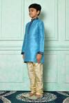 Shop_Petite Pomme_Blue Silk Embroidery Kurta _Online_at_Aza_Fashions
