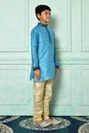 Petite Pomme_Blue Silk Embroidery Kurta _at_Aza_Fashions