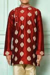 Shop_Petite Pomme_Red Silk Embroidery Floral Pattern Kurta And Churidar _Online_at_Aza_Fashions
