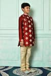 Petite Pomme_Red Silk Embroidery Floral Pattern Kurta And Churidar _at_Aza_Fashions