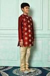 Petite Pomme_Red Silk Embroidery Floral Pattern Kurta _at_Aza_Fashions