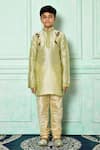 Buy_Petite Pomme_Green Silk, Denim Embroidery Straight Kurta Set _Online_at_Aza_Fashions