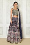 Buy_Samyukta Singhania_Blue Banglori Embroidered Sequin Square Neck Choli With Printed Lehenga Set 