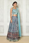 Samyukta Singhania_Blue Blouse Banglori Silk Print Floral Square Neck Pleated Lehenga Set _at_Aza_Fashions