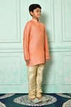 Petite Pomme_Peach Cotton Patterned Kurta And Churidar Set _at_Aza_Fashions