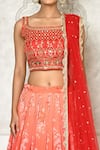 Shop_Samyukta Singhania_Orange Blouse Banglori Silk Print Floral Square Neck Vintage Lehenga Set _Online_at_Aza_Fashions