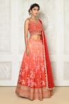 Samyukta Singhania_Orange Blouse Banglori Silk Print Floral Square Neck Vintage Lehenga Set _at_Aza_Fashions