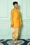 Petite Pomme Yellow Denim, Silk Embroidery Kurta And Dhoti Pant Set at Aza Fashions Petite Pomme_Yellow Denim, Silk Embroidery Kurta And Dhoti Pant Set _at_Aza_Fashions