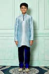 Petite Pomme Blue Silk Full Sleeve Straight Kurta Online at Aza Fashions Petite Pomme_Blue Silk Full Sleeve Straight Kurta _Online_at_Aza_Fashions