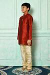 Shop_Petite Pomme_Red Silk Embroidery Plain Mandarin Collar Kurta  _Online_at_Aza_Fashions