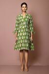 Arihant Rai Sinha_Green Cotton Peace Buddha Print Dress_Online_at_Aza_Fashions