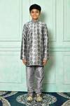 Buy_Petite Pomme_Grey Silk Embroidery Straight Kurta _Online_at_Aza_Fashions