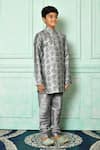 Petite Pomme_Grey Silk Embroidery Straight Kurta _at_Aza_Fashions