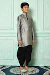 Shop_Arihant Rai Sinha_Grey Dupion Art Silk Patterned Kurta And Dhoti Set _Online_at_Aza_Fashions