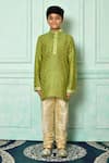 Buy_Arihant Rai Sinha_Green Dupion Art Silk Embroidered Kurta And Churidar Set _Online_at_Aza_Fashions