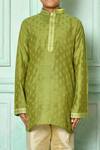 Shop_Arihant Rai Sinha_Green Dupion Art Silk Embroidered Kurta And Churidar Set _Online_at_Aza_Fashions