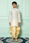 Shop_Arihant Rai Sinha_Off White Dupion Art Silk Straight Mandarin Collar Kurta And Dhoti Pant Set _Online_at_Aza_Fashions