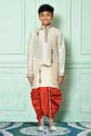 Shop_Petite Pomme_Off White Silk Beads, Stones Work Kurta And Contrast Dhoti Pant Set _Online_at_Aza_Fashions