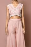 Samyukta Singhania_Pink Organza Embroidery Pearl V Neck Crop Top And Sharara Set _at_Aza_Fashions